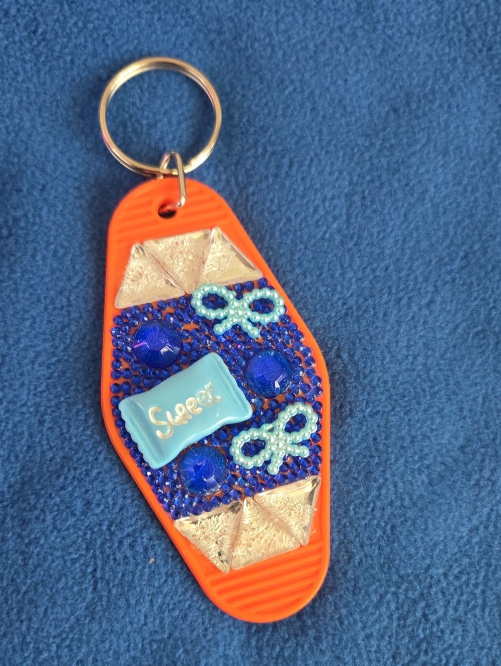 Handmade Orange & Blue Beaded Keychain Charm